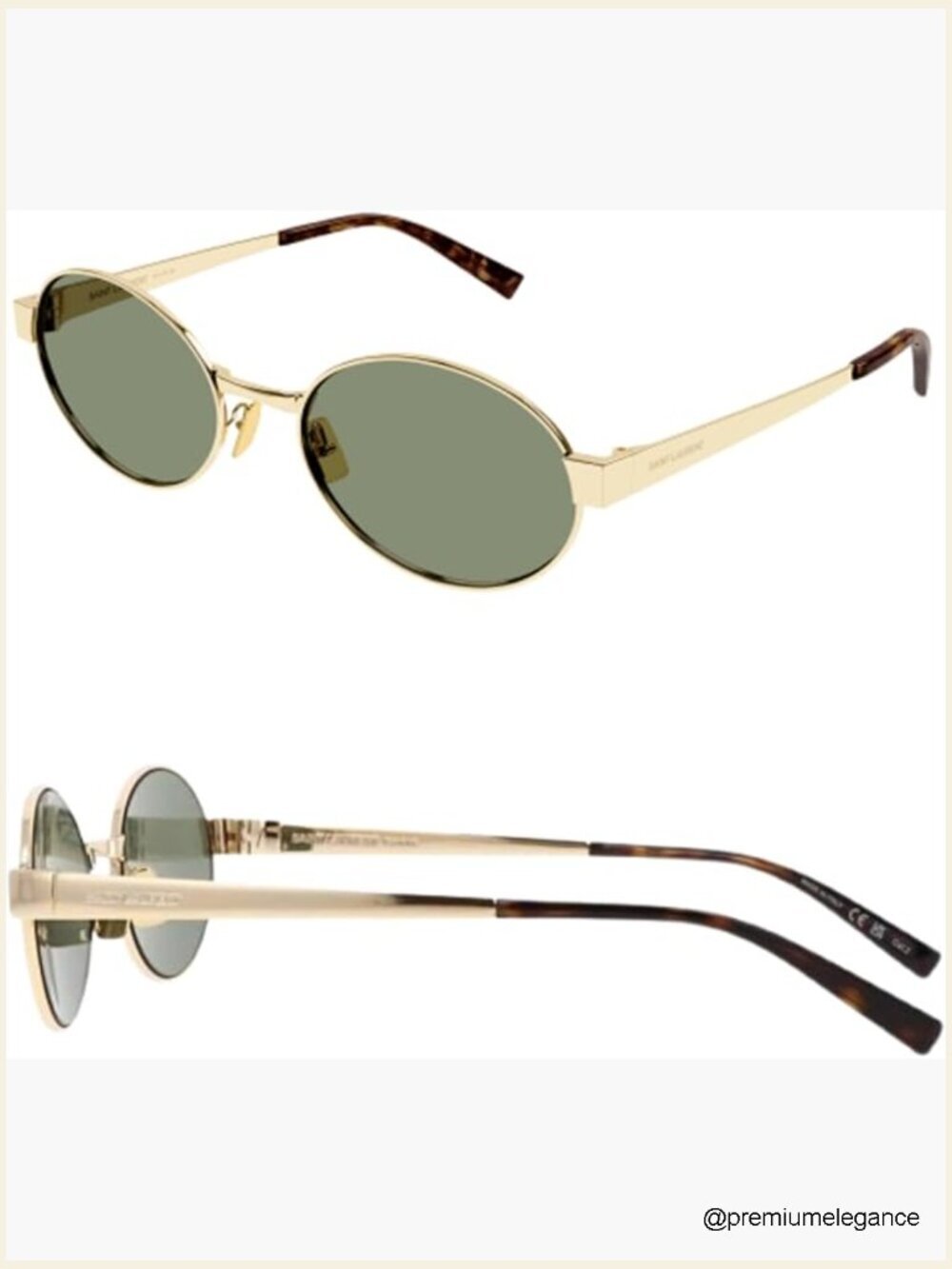 Gold Oval Metal Frame Sunglasses with Cleaning Kit